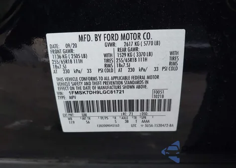 2020 Ford Explorer Xlt from USA, damaged, VIN 1FMSK7DH9LGC81721